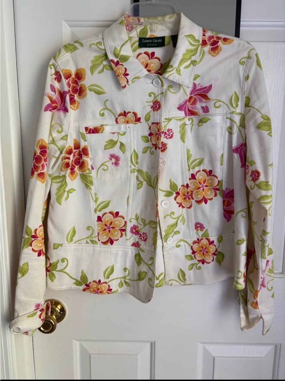 Lemon Grass White Floral Button-Front Jacket